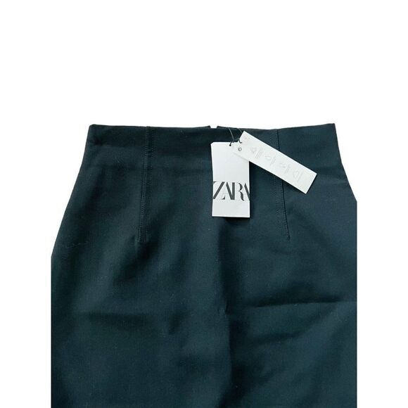 Zara Womens Midi A-Line Skirt S Small Black Zipper Back Slit NWT - Picture 2 of 9